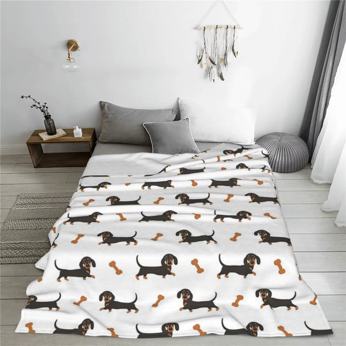 Black and Tan Dachshund Sausage Dog Blanket Soft Warm Flannel Throw Blanket Bedding for Bed Living Room Picnic Travel Home Couch