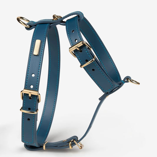 No Pull Heavy Duty Vest Leather Dog Harness (Blue)